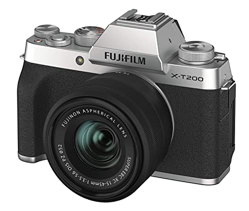 Fujifilm X-T200 24.2 MP Mirrorless Camera with XC 15-45 mm Lens (APS-C Sensor, Electronic Viewfinder, 3.5" Vari-Angle Touchscreen, Face/Eye AF, 4K Video Vlogging, Film Simulations) - Silver