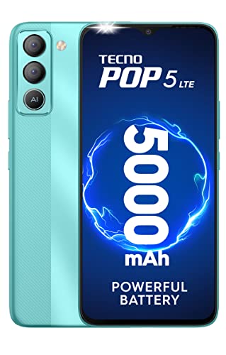 Tecno Pop 5 LTE(Turquoise Cyan 2G+32GB)| 6.52"(16.5cm) HD+Dot Notch | 5000mAh | 8MP Dual Camera | Front Flash| IPX2 Splash Resistant
