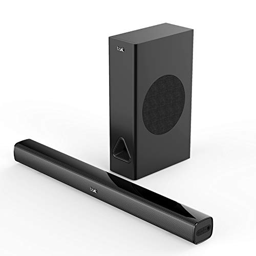 boAt Aavante Bar 1250 80W 2.1 Channel Bluetooth Sound bar with boAt Signature Sound, Wired Subwoofer, Bluetooth v5.0, Multiple Connectivity Modes, Entertainment Modes and Premium Finish(Premium Black)