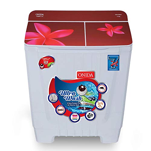 Onida 7.2 kg Ultra Wash, Hydraulic Designer Glass Lid Semi Automatic Top Load Washing Machine (S72GS)
