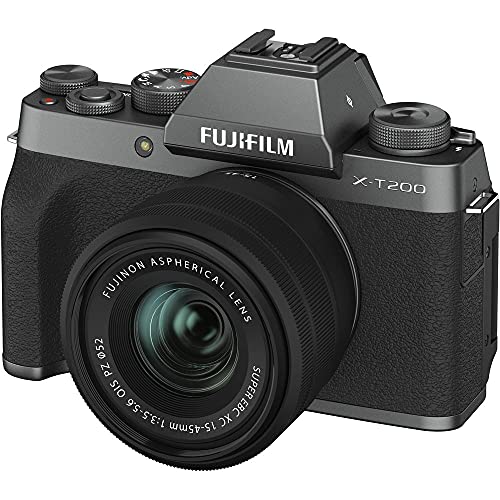 Fujifilm X-T200 24.2 MP Mirrorless Camera with XC 15-45 mm Lens (APS-C Sensor, Electronic Viewfinder, 3.5" Vari-Angle Touchscreen, Face/Eye AF, 4K Video Vlogging, Film Simulations) - Dark Silver
