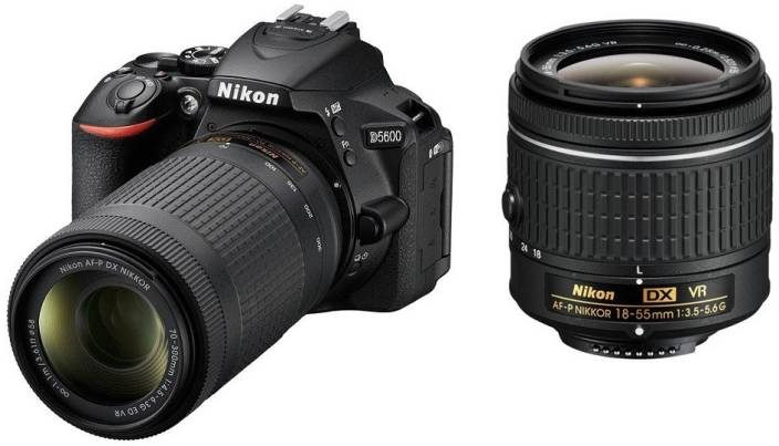 Nikon D5600 DSLR Camera Body with Dual Lens: AF-P DX Nikkor 18 - 55 MM F/3.5-5.6G VR and 70-300 MM F/4.5-6.3G ED VR (16 GB SD Card)